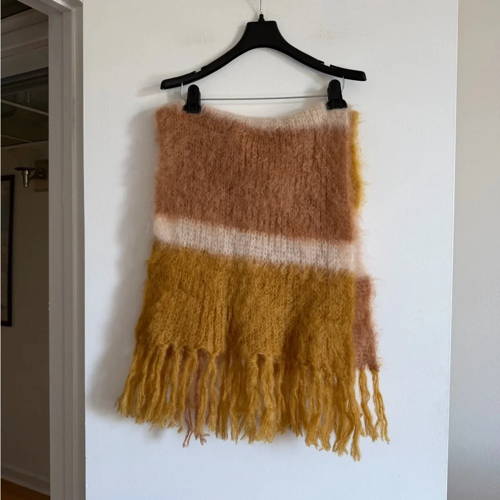 CHAN LUU Designer Chai Tea Color Block Mohair Scarf EUC